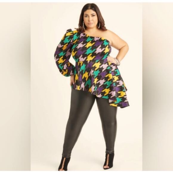 Ashley Stewart Wom 26/28 NWT One Shoulder Blouse Mardi Gras Jazz College Concert - Picture 12 of 12